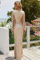 Boho Chic Vibes: Fringe Sleeve Maxi Dress at Burkesgarb