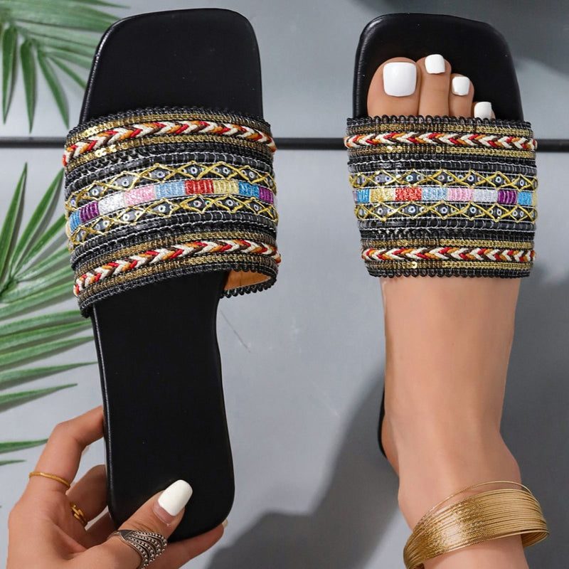 Open Toe Flat Sandals at BurkesGarb | Flats | Elastomer, PU, Polyester