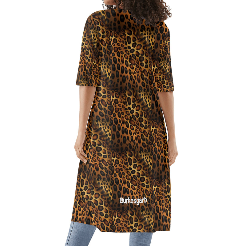 "Elevate Your Style with Burkesgarb Leopard Skin Pattern Women's Half Sleeve Kimono Cardigan - Embrace the Fierce and Fabulous!"