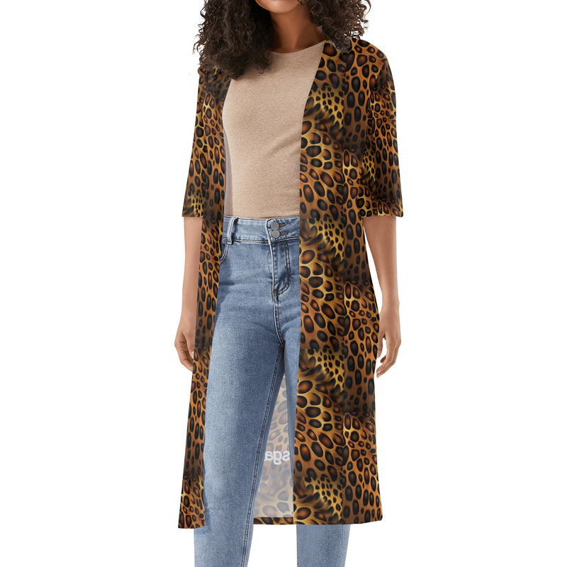 "Elevate Your Style with Burkesgarb Leopard Skin Pattern Women's Half Sleeve Kimono Cardigan - Embrace the Fierce and Fabulous!"