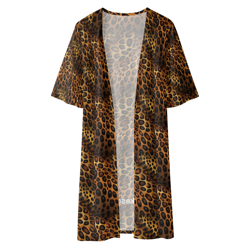 "Elevate Your Style with Burkesgarb Leopard Skin Pattern Women's Half Sleeve Kimono Cardigan - Embrace the Fierce and Fabulous!"