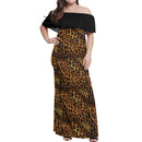 "Elevate Your Style with Burkesgarb Women's Black/Leopard Print Off-shoulder Long Dress - Embrace the Wild and Glamorous!"