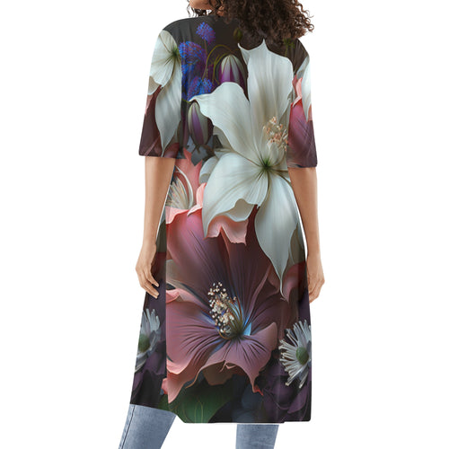 "Step into a Garden of Style with Burkesgarb Women's Half Sleeve Flower Kimono Cardigan - Blossom in Fashionable Flair!"