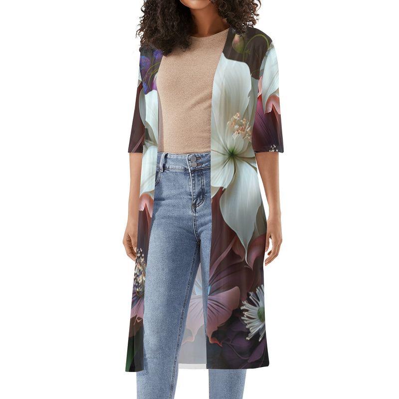 "Step into a Garden of Style with Burkesgarb Women's Half Sleeve Flower Kimono Cardigan - Blossom in Fashionable Flair!"