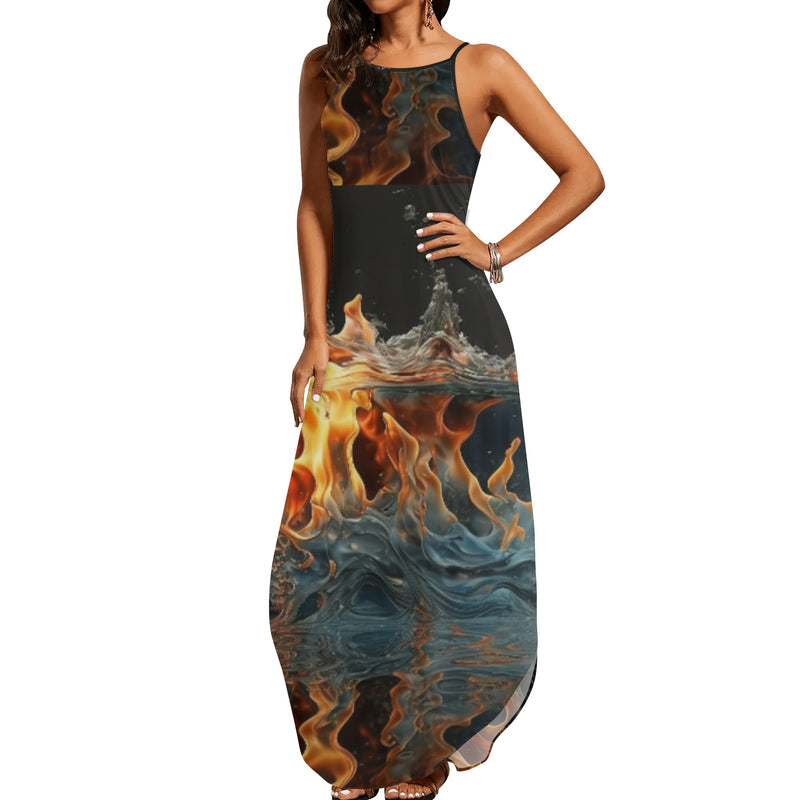 "Set the Night on Fire with the Burkesgarb 'Fire in the Rain' Women's Elegant Sleeveless Party Dress - Embrace your Inner Diva!"