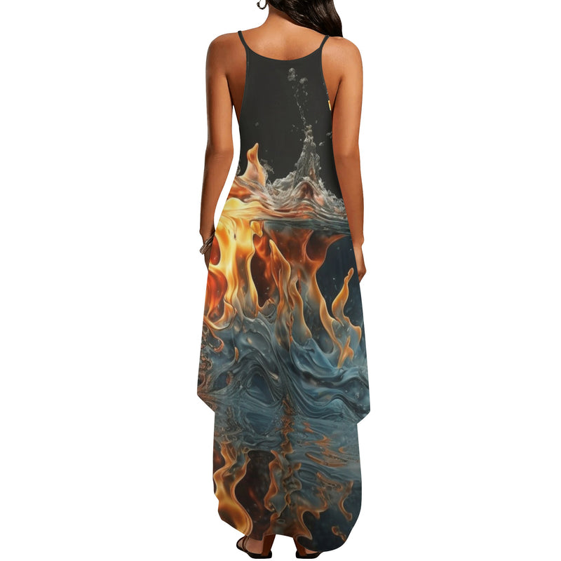 "Set the Night on Fire with the Burkesgarb 'Fire in the Rain' Women's Elegant Sleeveless Party Dress - Embrace your Inner Diva!"