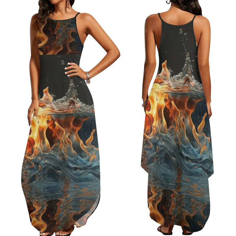 "Set the Night on Fire with the Burkesgarb 'Fire in the Rain' Women's Elegant Sleeveless Party Dress - Embrace your Inner Diva!"