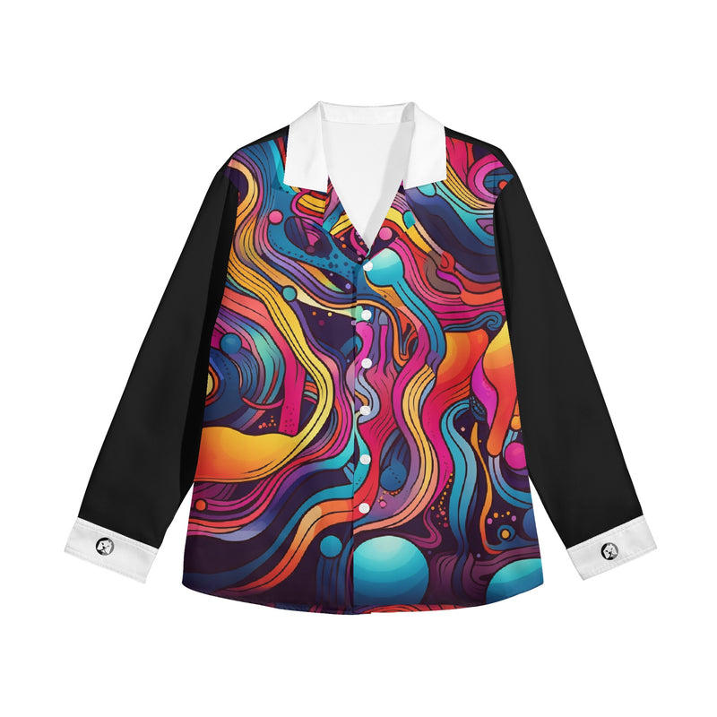 Elevate your fashion game with Burkesgarb's "Strange Rainbow" Women's Long Sleeve Button Down Shirt.