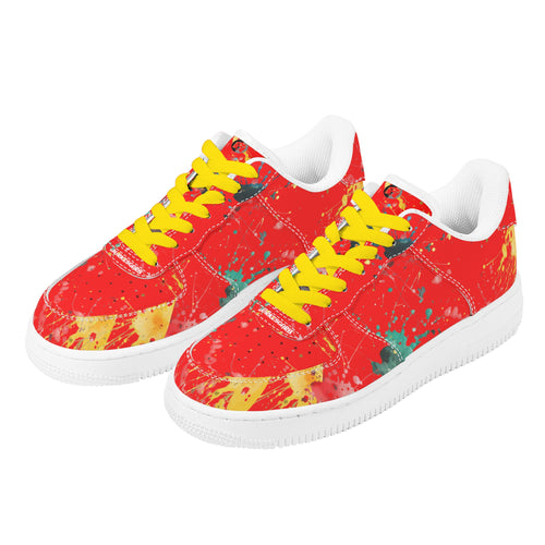 Burkesgarb Red n Yellow Walking Canvas Mens Low Top Leather Shoes - Comfort Meets Style
