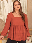 Plus Size Lace Detail Square Neck Long Sleeve Blouse - Elegant & Comfortable | Burkesgarb