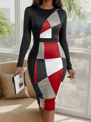 Cutout Color Block Round Neck Long Sleeve Dress - Stylish & Unique | Burkesgarb