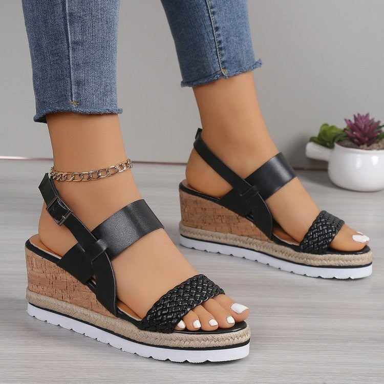 Trendy PU Leather Woven Wedge Sandals – Stylish Comfort by BurkesGarb