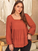 Plus Size Lace Detail Square Neck Long Sleeve Blouse - Elegant & Comfortable | Burkesgarb