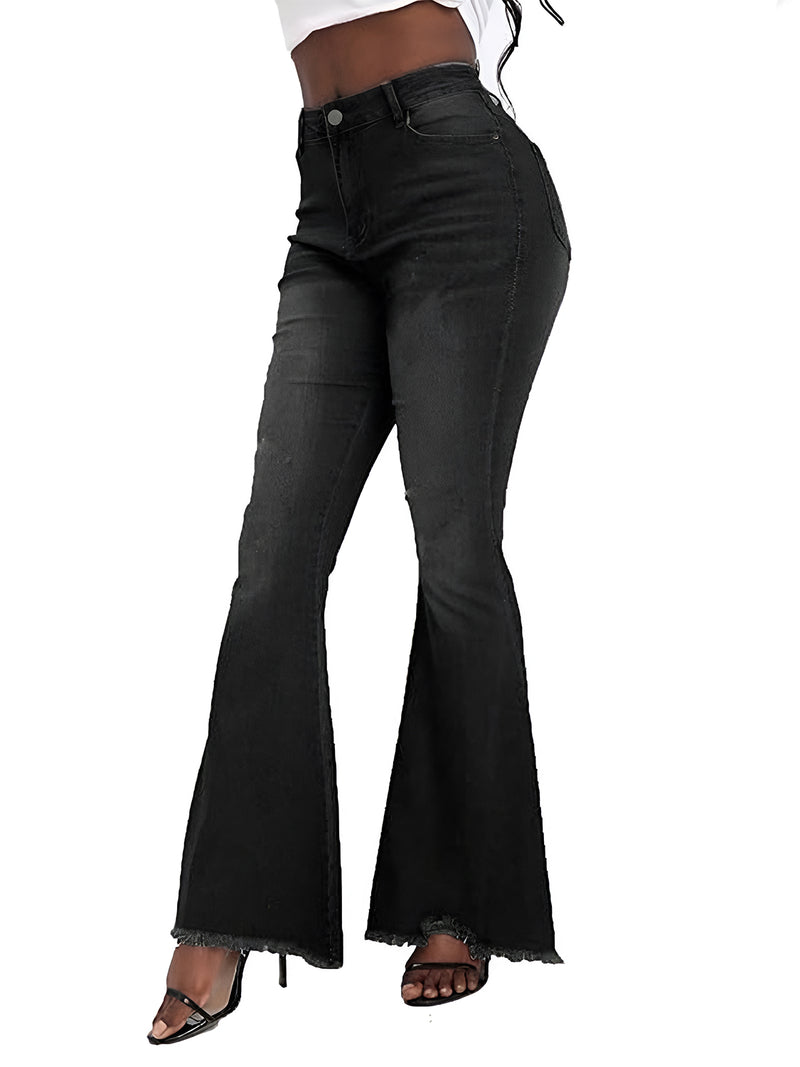 Raw Hem Flare Jeans with Pockets - Chic & Versatile | Burkesgarb