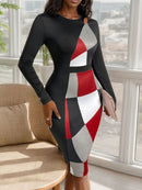 Cutout Color Block Round Neck Long Sleeve Dress - Stylish & Unique | Burkesgarb