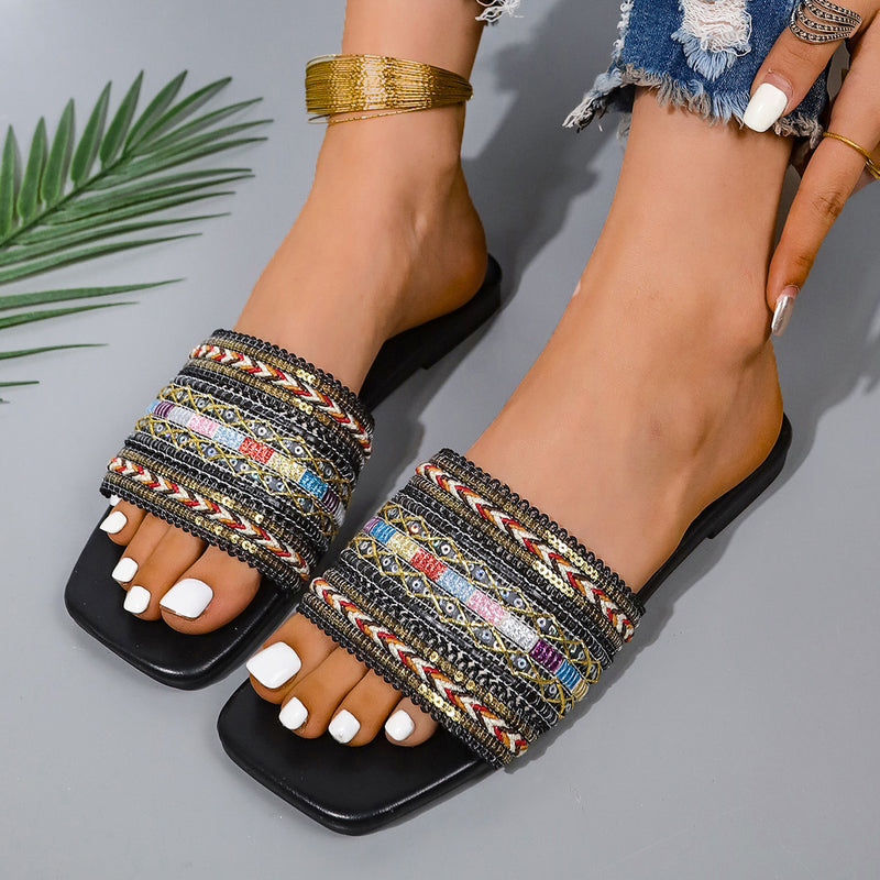 Open Toe Flat Sandals at BurkesGarb | Flats | Elastomer, PU, Polyester