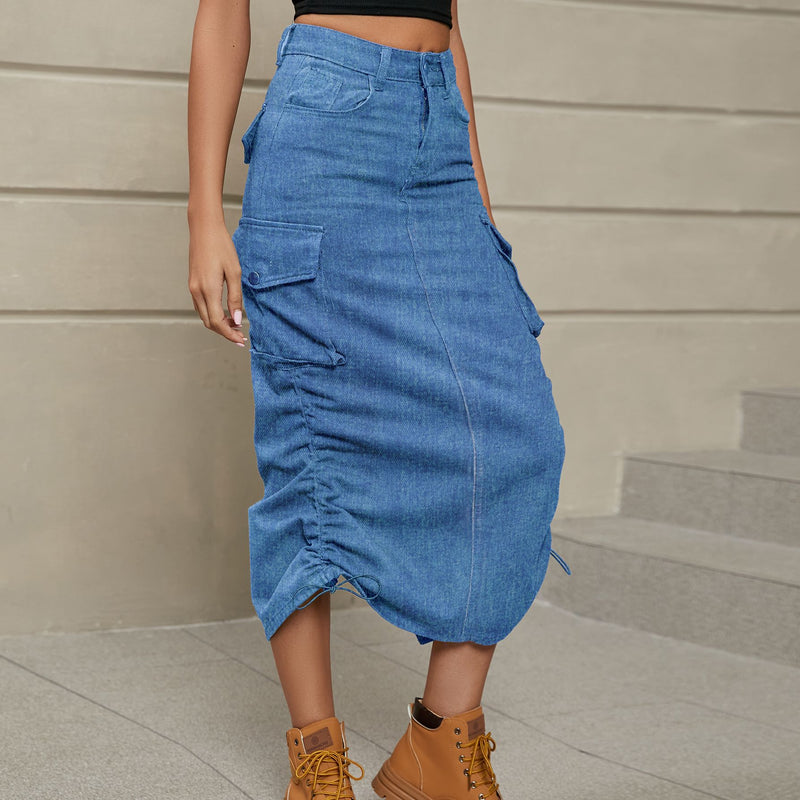 "Stylish and Versatile: Drawstring Slit Denim Skirt by Burkesgarb | Trendy and Comfortable Women's Bottom"