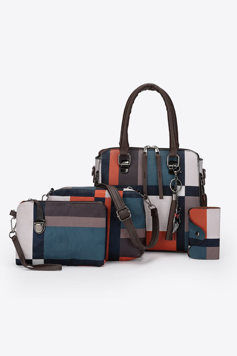 Elevate Your Style with the 4-Piece Color Block Leather Bag Set at Burkesgarb