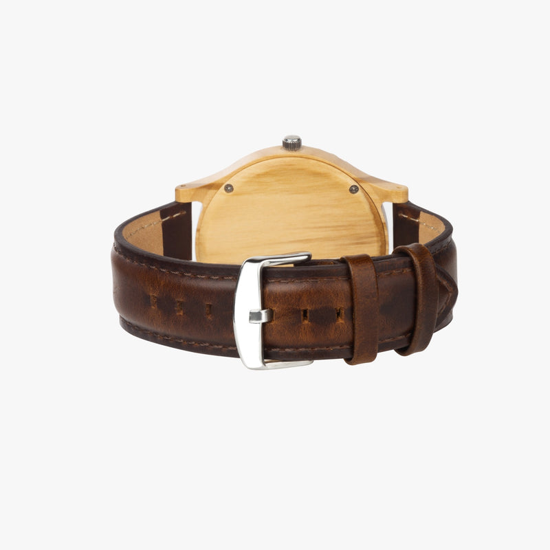 "Experience Time in Style with the Burkesgarb Italian Olive Lumber Wooden Watch - Leather Strap"