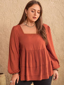 Plus Size Lace Detail Square Neck Long Sleeve Blouse - Elegant & Comfortable | Burkesgarb
