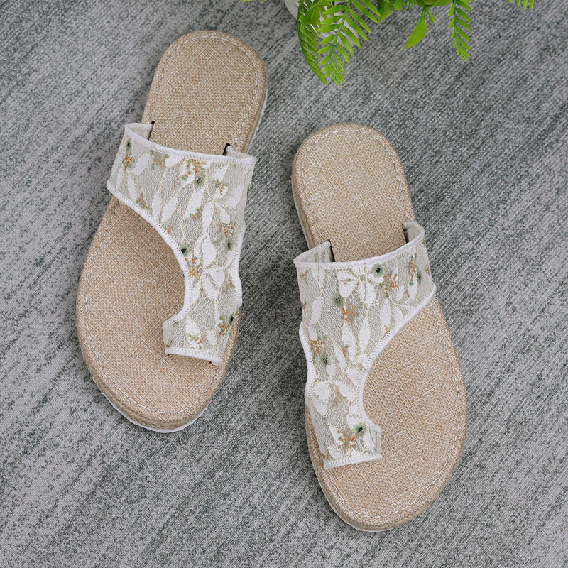 Flower Toe Post Flat Sandals at BurkesGarb | Elastomer, Polyester