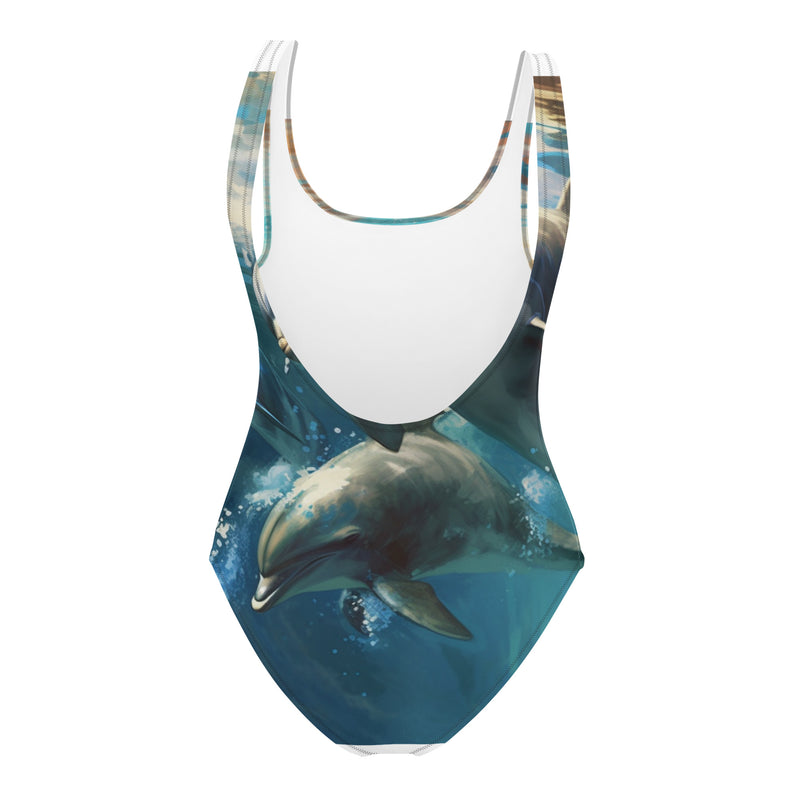 "Dive into Style with Burkesgarb Women's 'Dolphin Vibes' One-Piece Swimsuit"