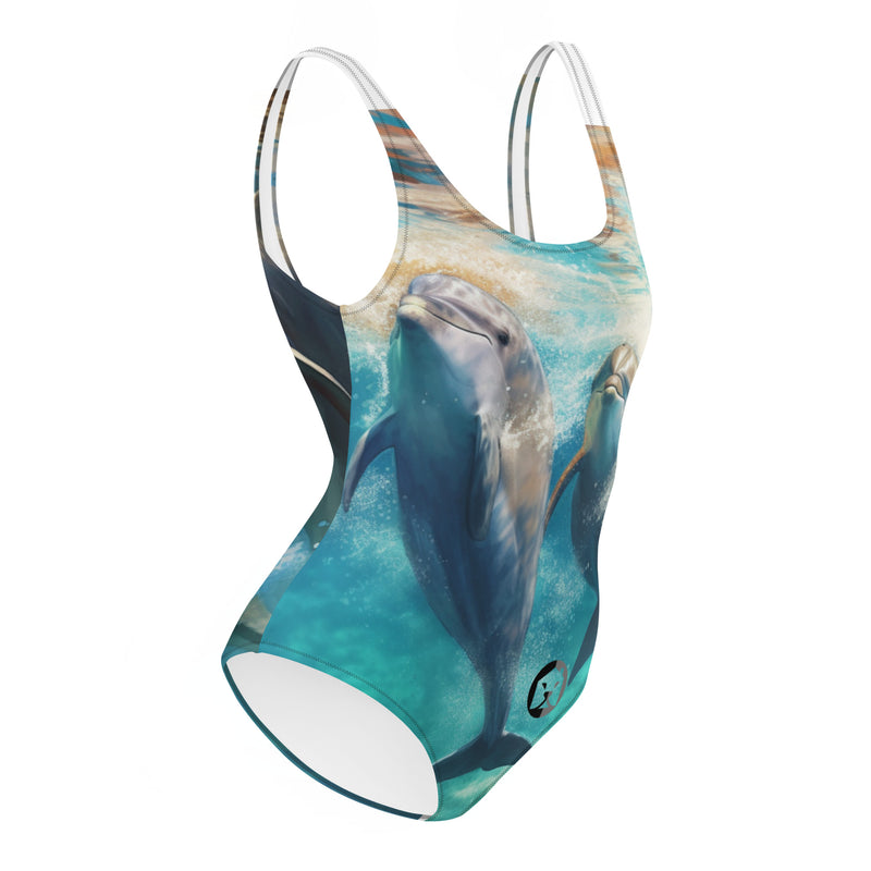 "Dive into Style with Burkesgarb Women's 'Dolphin Vibes' One-Piece Swimsuit"