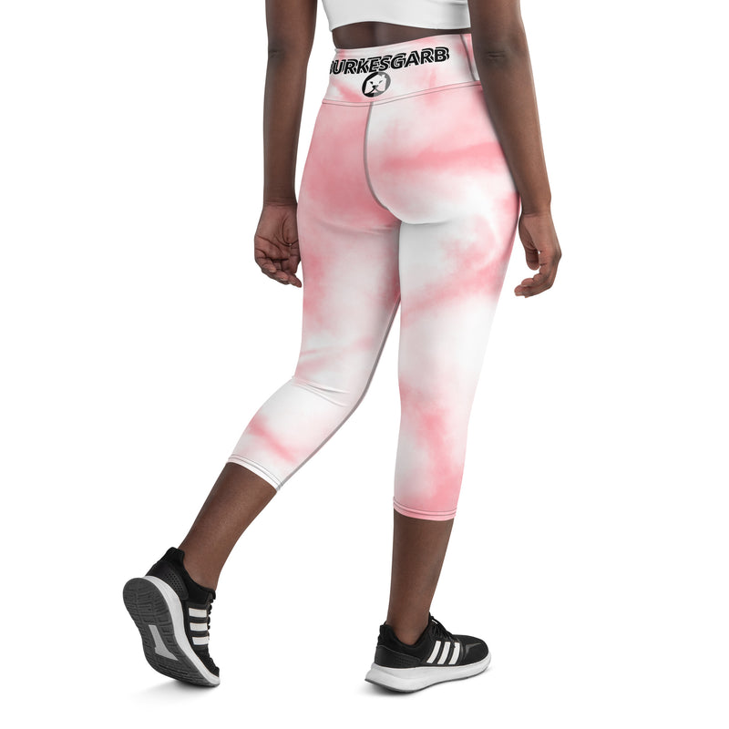 "Embrace Serenity with Burkesgarb Pink Clouded Yoga Capri Leggings - Elevate Your Yoga Practice in Style!"