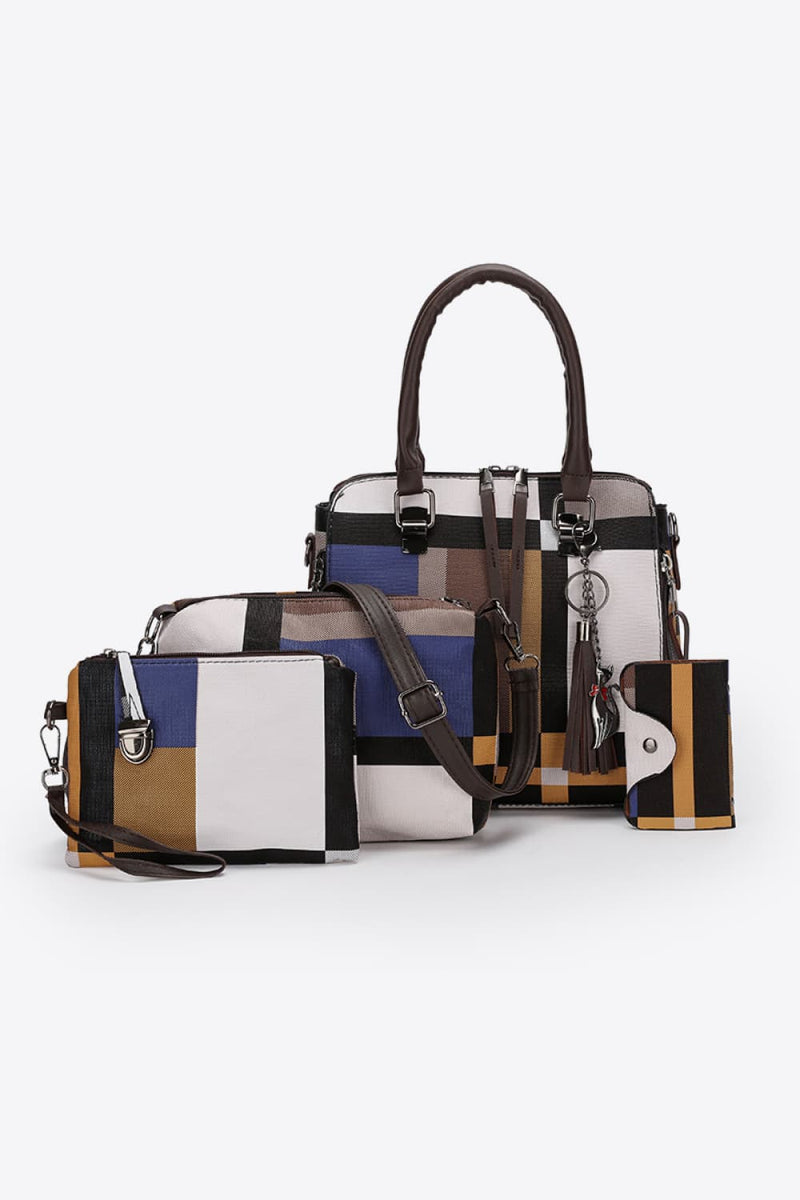Elevate Your Style with the 4-Piece Color Block Leather Bag Set at Burkesgarb