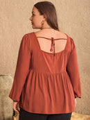 Plus Size Lace Detail Square Neck Long Sleeve Blouse - Elegant & Comfortable | Burkesgarb