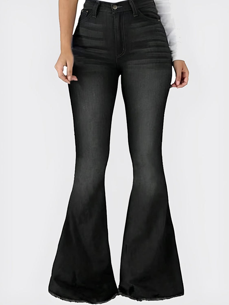 Raw Hem Flare Jeans with Pockets - Chic & Versatile | Burkesgarb