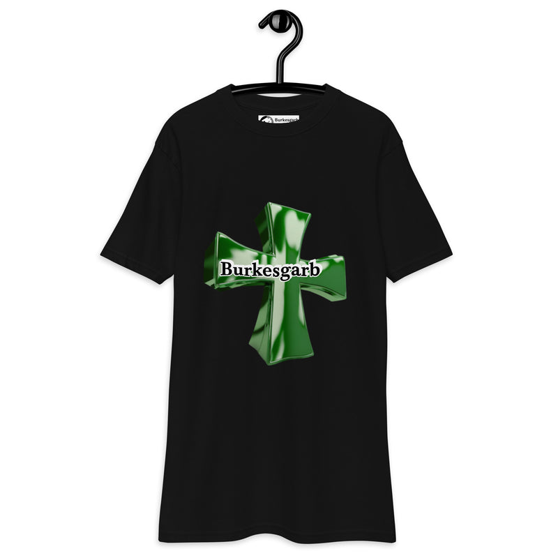 "Make a Bold Statement with Burkesgarb Green Cross Men's Premium Heavyweight Tee - Unmatched Comfort and Eye-Catching Style!"