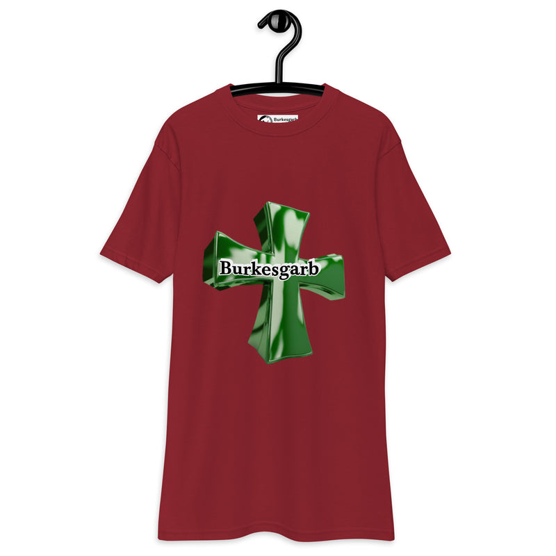 "Make a Bold Statement with Burkesgarb Green Cross Men's Premium Heavyweight Tee - Unmatched Comfort and Eye-Catching Style!"