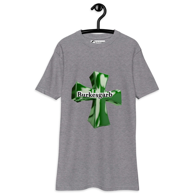 "Make a Bold Statement with Burkesgarb Green Cross Men's Premium Heavyweight Tee - Unmatched Comfort and Eye-Catching Style!"