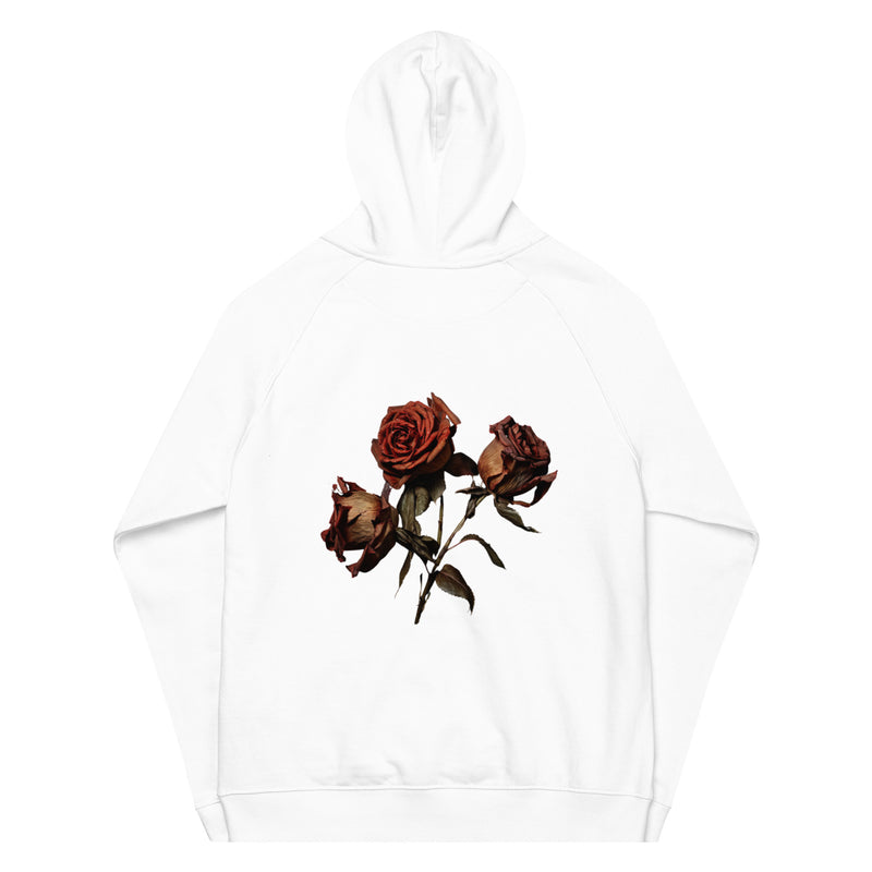 "Stay Stylish and Sustainable with Burkesgarb Rose $kull Unisex Eco Raglan Hoodie"