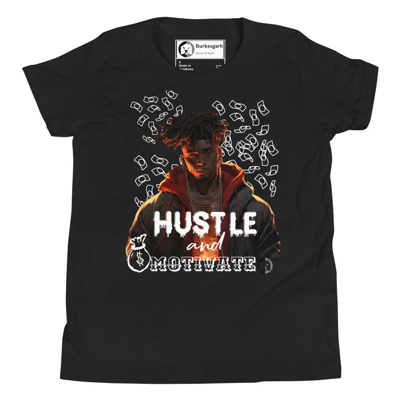 Empower Young Minds with BurkesGarb Hustle and Motivate Youth T-Shirt | Inspirational Apparel for Kids