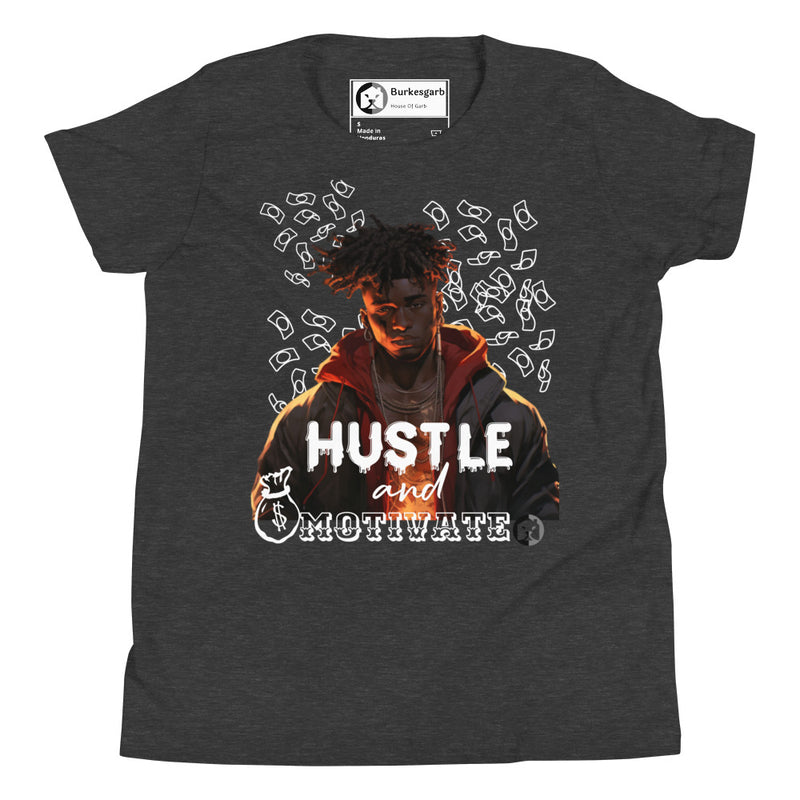 Empower Young Minds with BurkesGarb Hustle and Motivate Youth T-Shirt | Inspirational Apparel for Kids