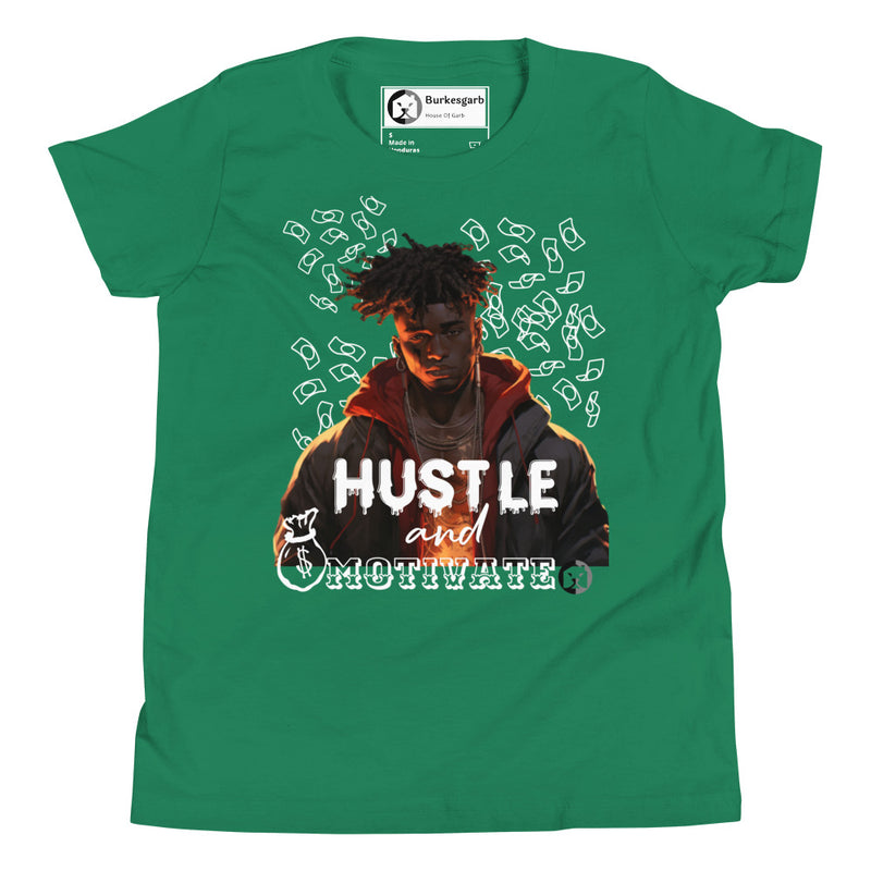 Empower Young Minds with BurkesGarb Hustle and Motivate Youth T-Shirt | Inspirational Apparel for Kids