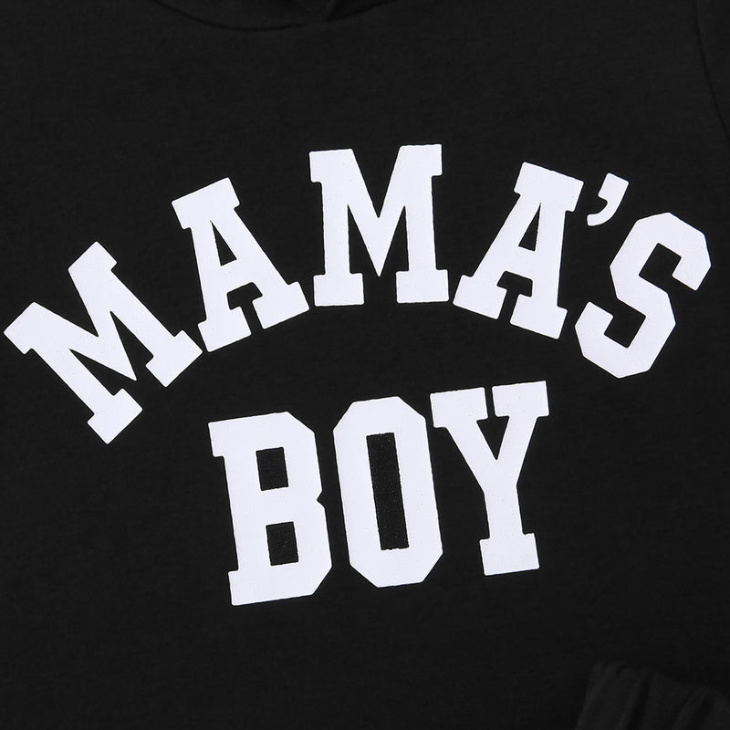 "Cute and Stylish Kids MAMA'S BOY Graphic Short Sleeve Hoodie and Shorts Set | Burkesgarb"