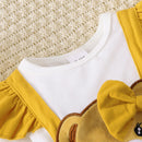 Adorable and Stylish: Bow Tie Skirt Bear Detail Round Neck Dress at Burkesgarb