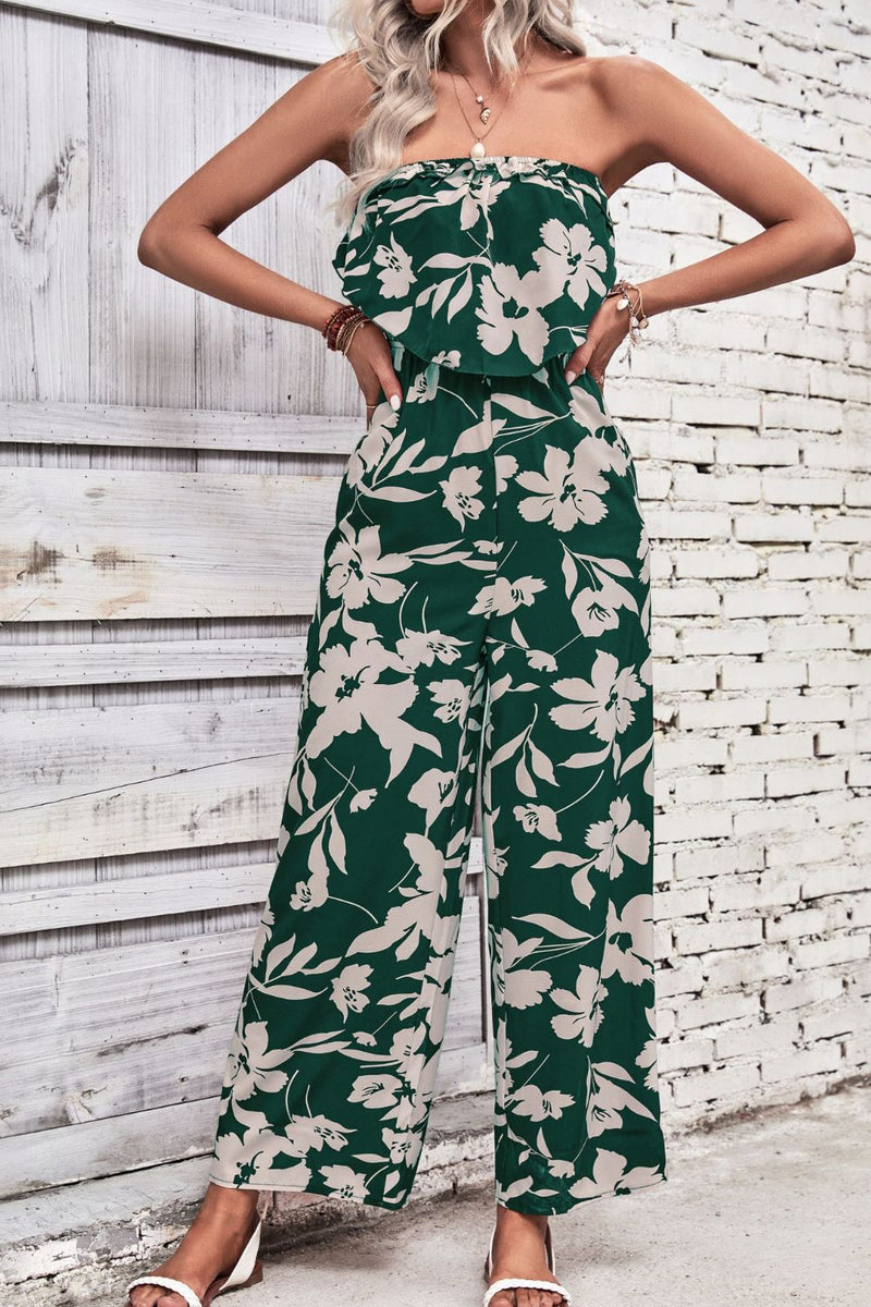 Embrace Effortless Style with the Wide Leg Strapless Floral Jumpsuit