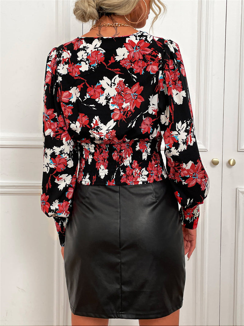 Chic and Feminine: Smocked Floral Lantern Sleeve Blouse at Burkesgarb