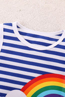 Vibrant and Playful: Girls Rainbow Design Striped Sleeveless Dress at Burkesgarb