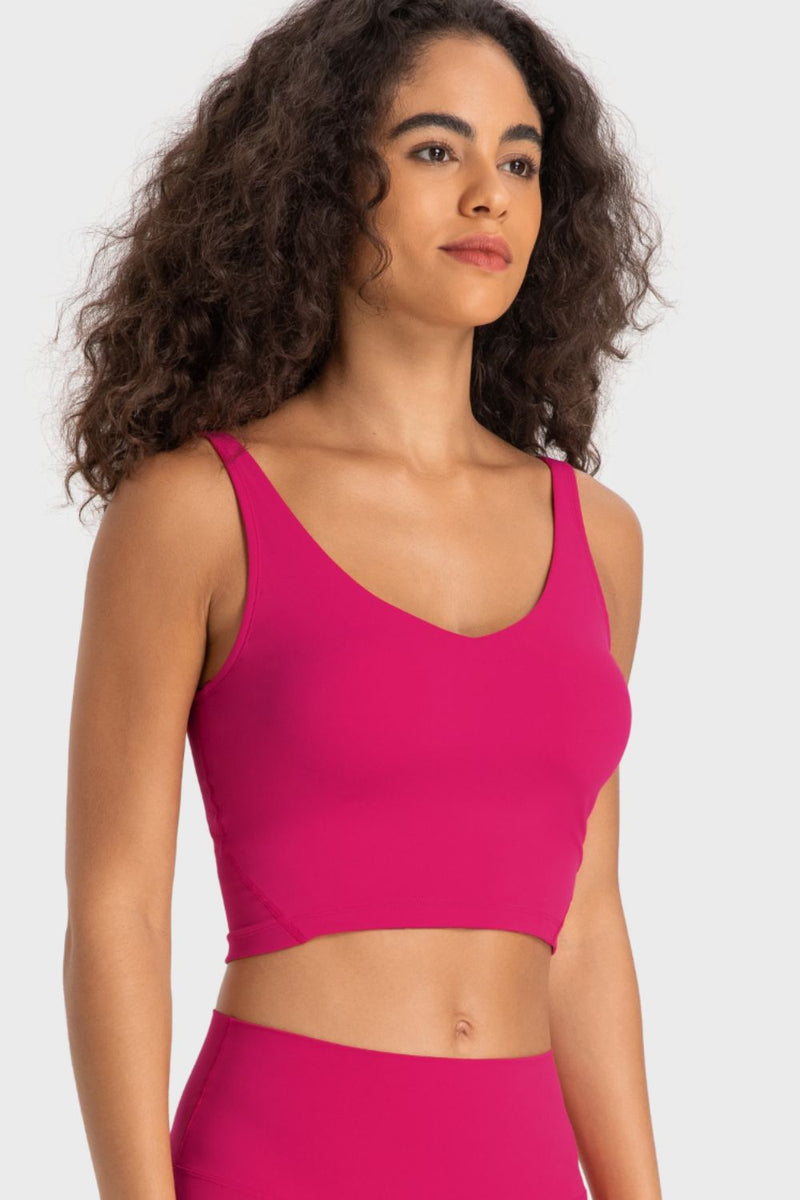 Enhance Your Workout Style with the Deep V-Neck Crop Sports Bra at Burkesgarb