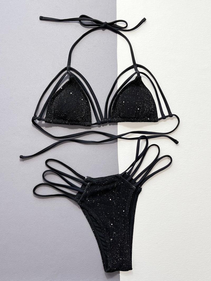 Shine Bright in a Glitter Two-Piece Bikini Set