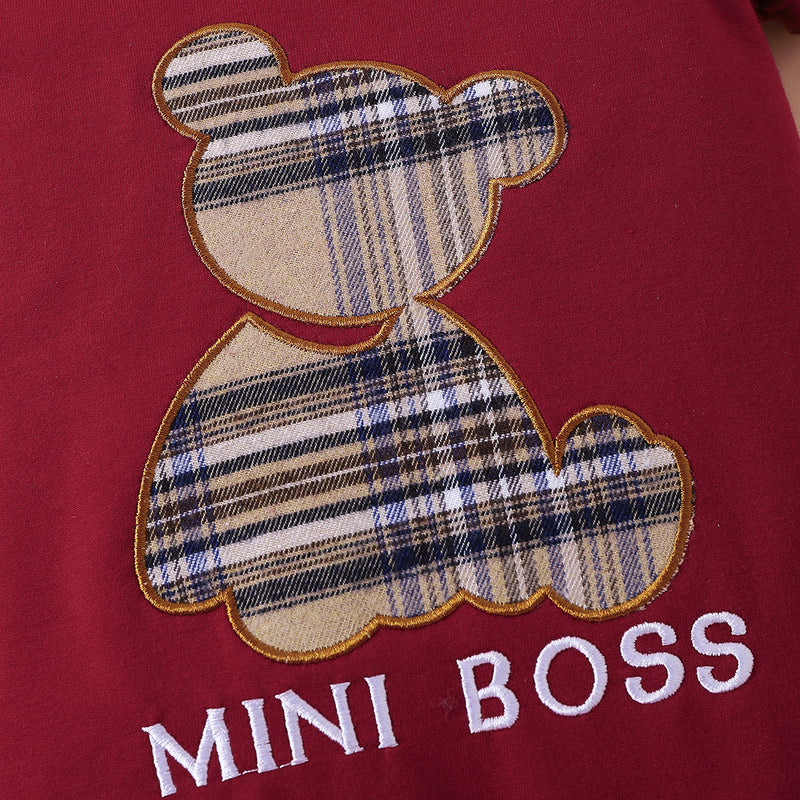 Adorable Plaid Bear Design MINI BOSS Graphic Jumpsuit at Burkesgarb
