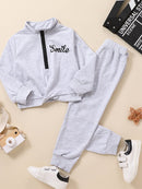 Kids SMILE Half Zip Sweatshirt and Joggers Set: Style and Comfort at Burkesgarb