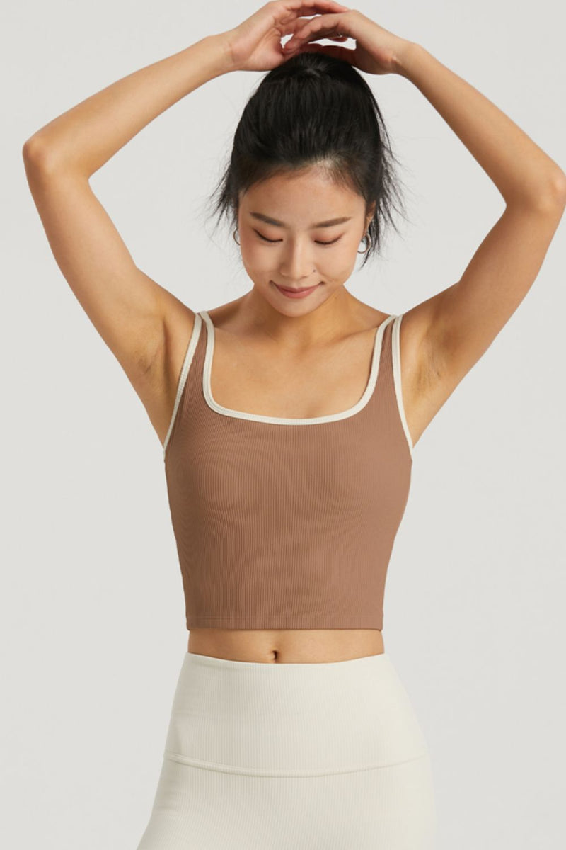 Upgrade Your Activewear with the Contrast Square Neck Cropped Sports Tank at Burkesgarb