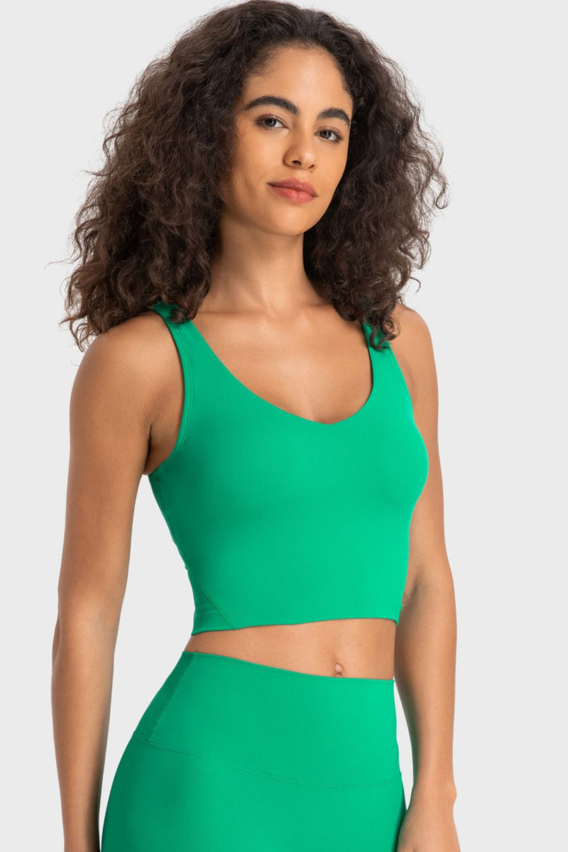 Enhance Your Workout Style with the Deep V-Neck Crop Sports Bra at Burkesgarb