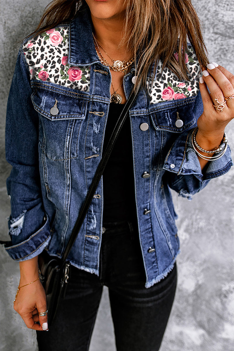 Rock the Edgy Look with our Distressed Button Front Denim Jacket